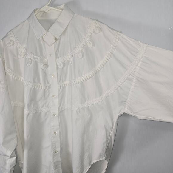 Vintage 80's 90's Peddlers Poet White Shirt Button Front Crochet Lace Detail M - Picture 9 of 12